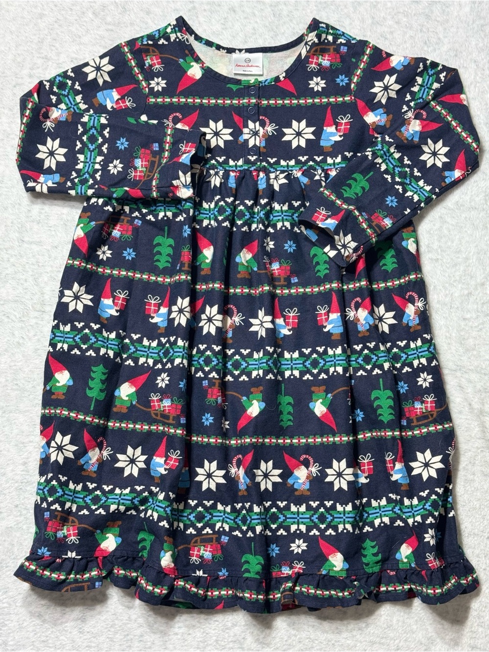 Hanna Andersson Gnome Sweet Gnome Flannel Nightgown Girls 8 Cotton Holiday